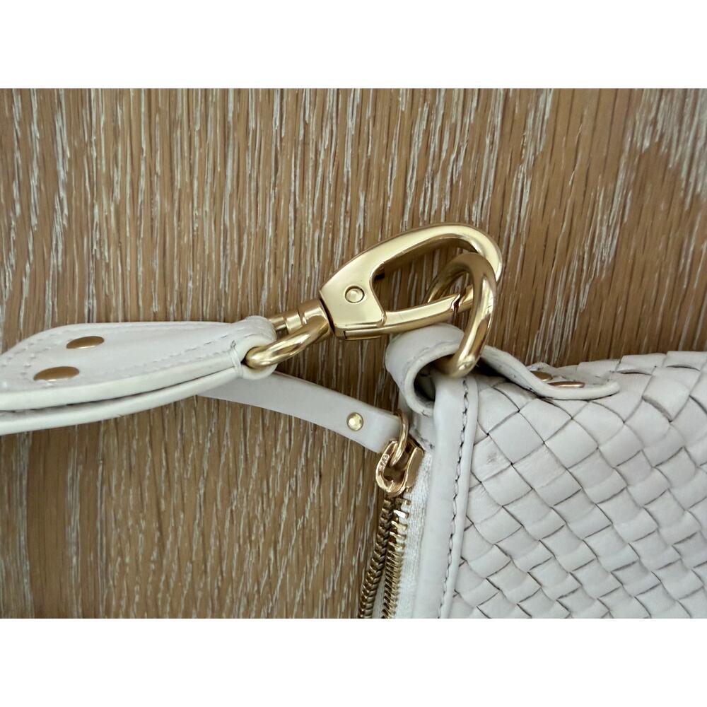Quince Italian Leather Convertible Crescent Handwoven Shoulder Bag, Color: Bone - Picture 8 of 9